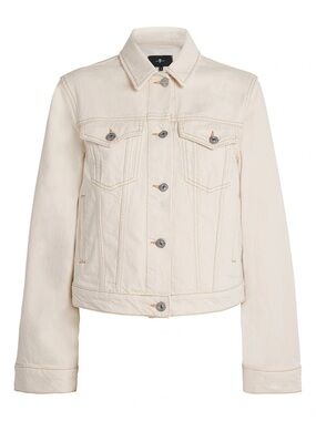 7 For All Mankind Cream Denim Trucker Jacket with Button Front Size Small